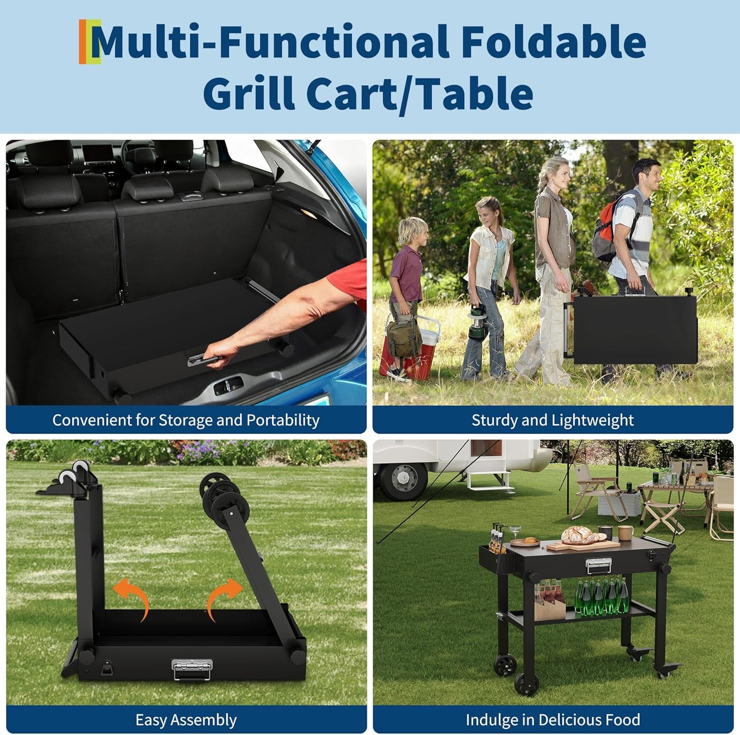 450LBS Portable Outdoor Grill Table Folding Grill Cart BBQ Prep Table w/ Wheels