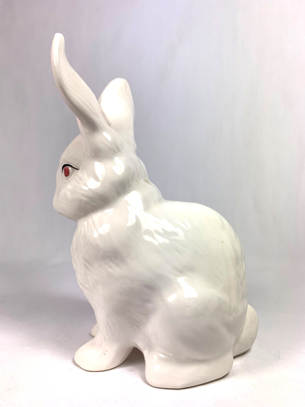 Easter Rabbit Figurine Pink Eyes & Ears Porcelain Propped Ears