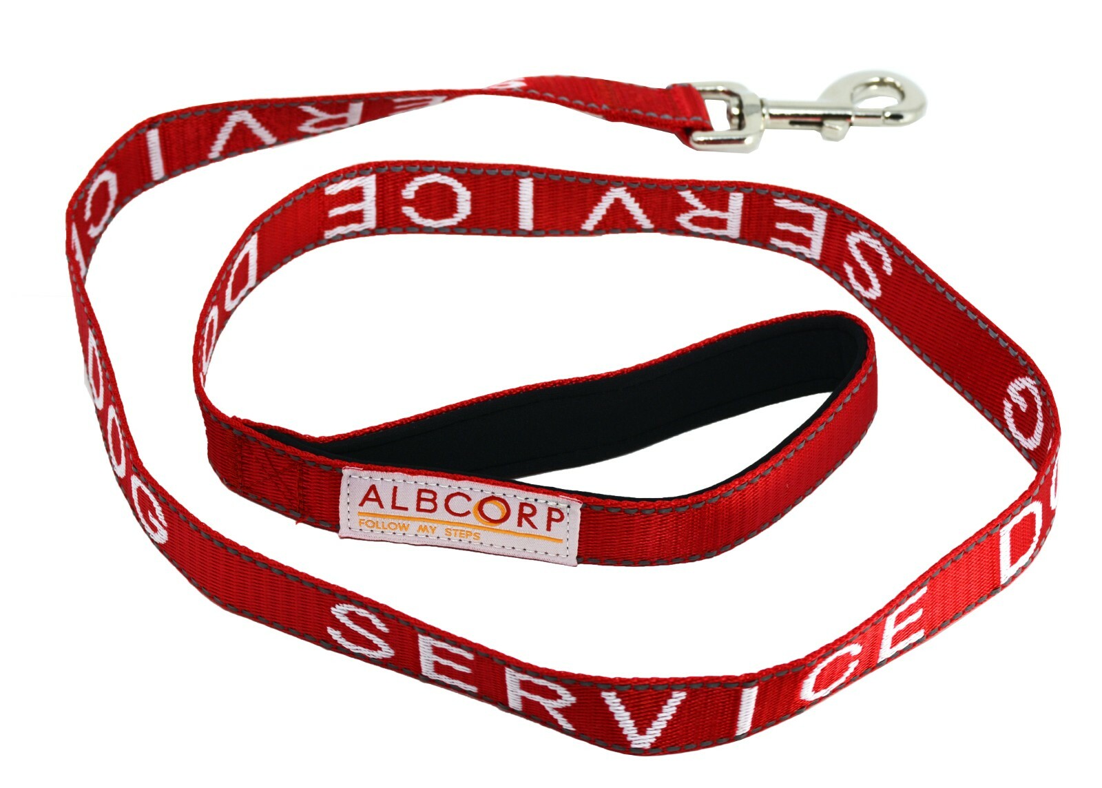 Albcorp Service Dog Leash - Embroidered- Padded Neoprene Handle and Reflective