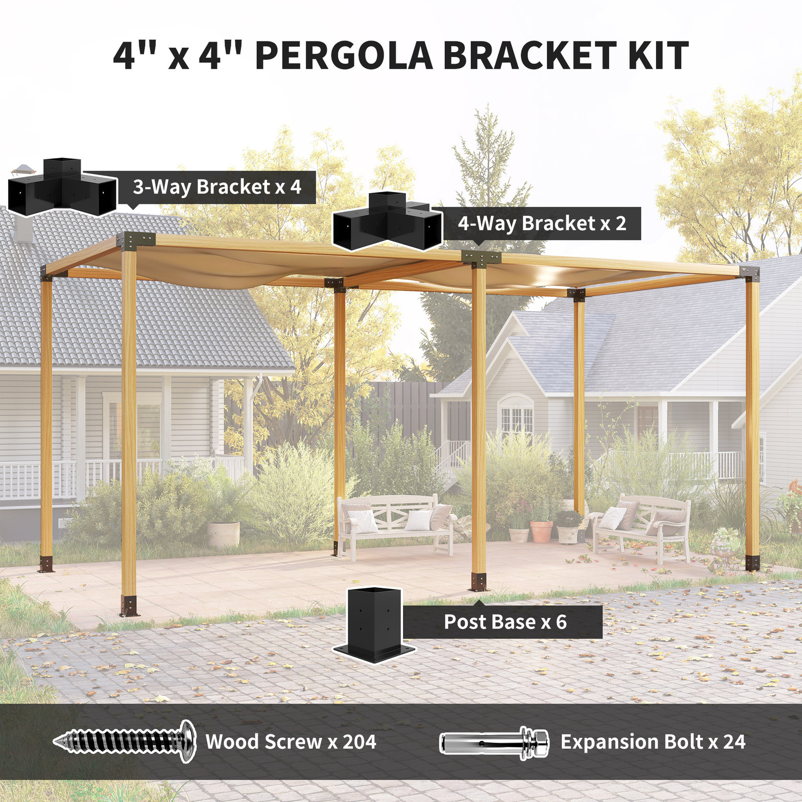Outsunny 12PCS Pergola Kit Brackets for 4"x4" (Actual 3.6"x3.6") Lumber