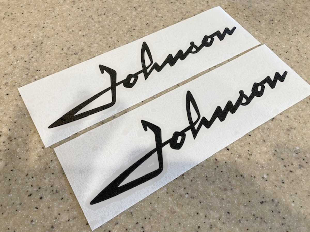 Johnson Vintage Motor Decals 9" Vinyl 2-Pak FREE SHIP + FREE Fish Decal!