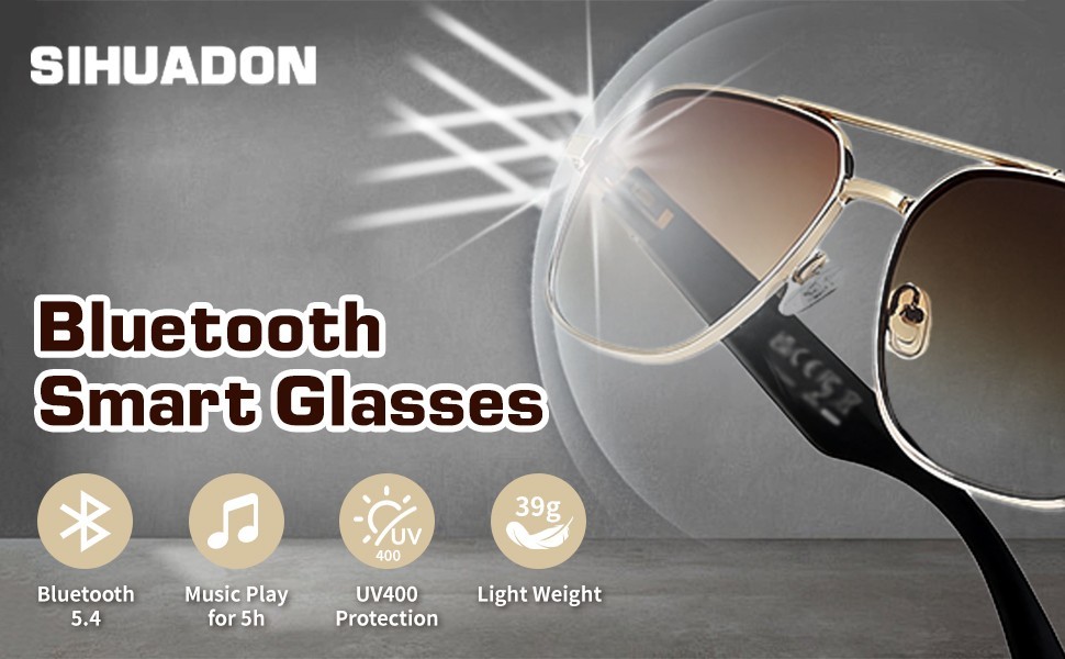 AI Smart Glasses for Men&Women Bluetooth Open-Ear Speakers for Music Call Work