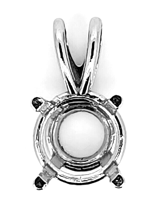 14K White Gold Round Pendant Setting Pre-Notched Mount 2.5mm-10.5mm