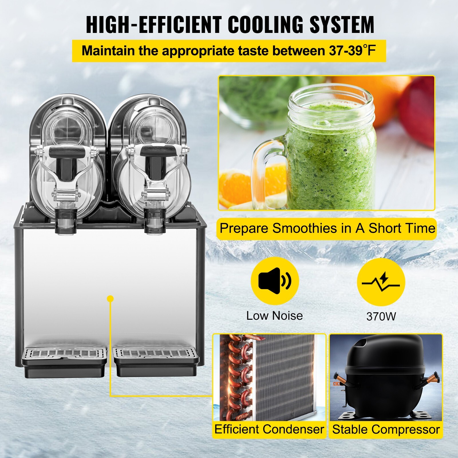 6L Commercial Slushy Machine 3L x 2 Smoothie Maker Slush Machine 2 x 0.79 Gal