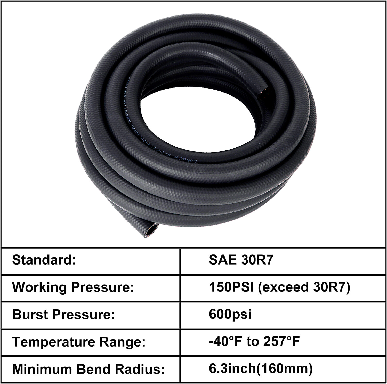 LokoCar Fuel Hose Line Push Lock NBR Rubber SAE 30R7 5FT 10FT 25FT 300PSI Black