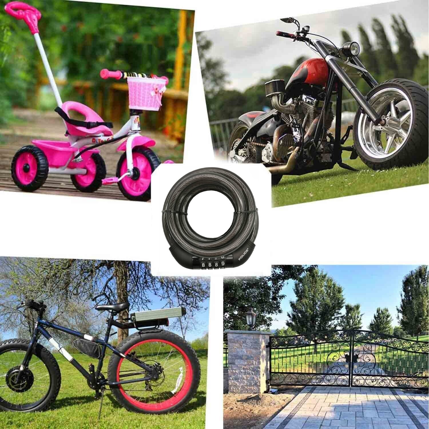 POLICE Heavy Duty Combination Password Bike Lock Cable Bicycle Chain Lock