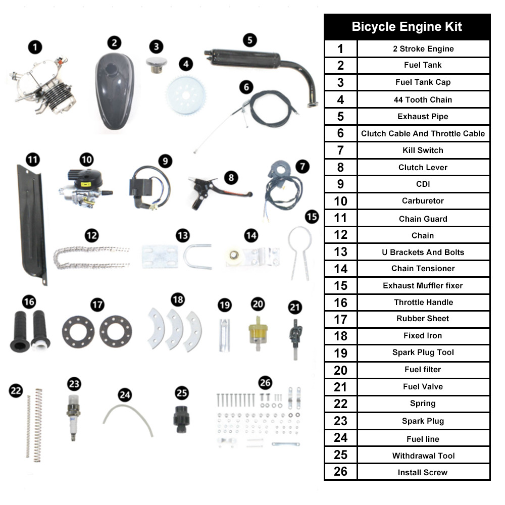 100cc 2-Stroke Engine Motor Kit for Motorized Bicycle Bike Gas Powered silver