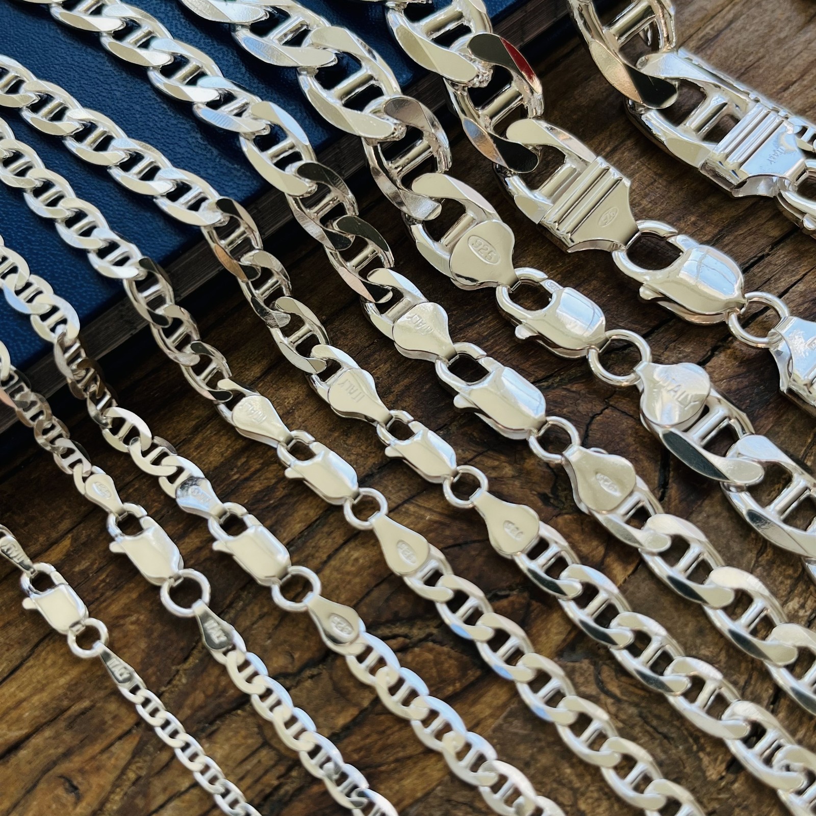 Real Solid 925 Sterling Silver Mens Mariner Chain Link Bracelet or Necklace