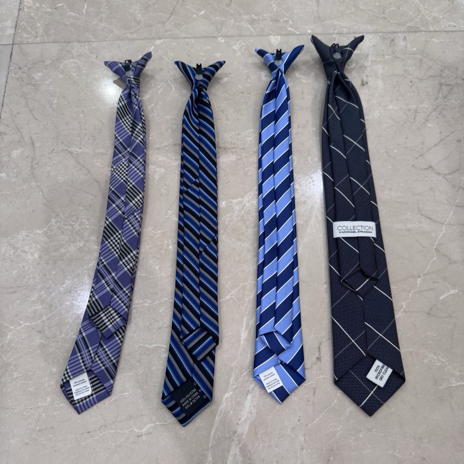 Lot Of 4 Youth Little Boys Clip On Ties Blue Purple Black White Assorted Colors