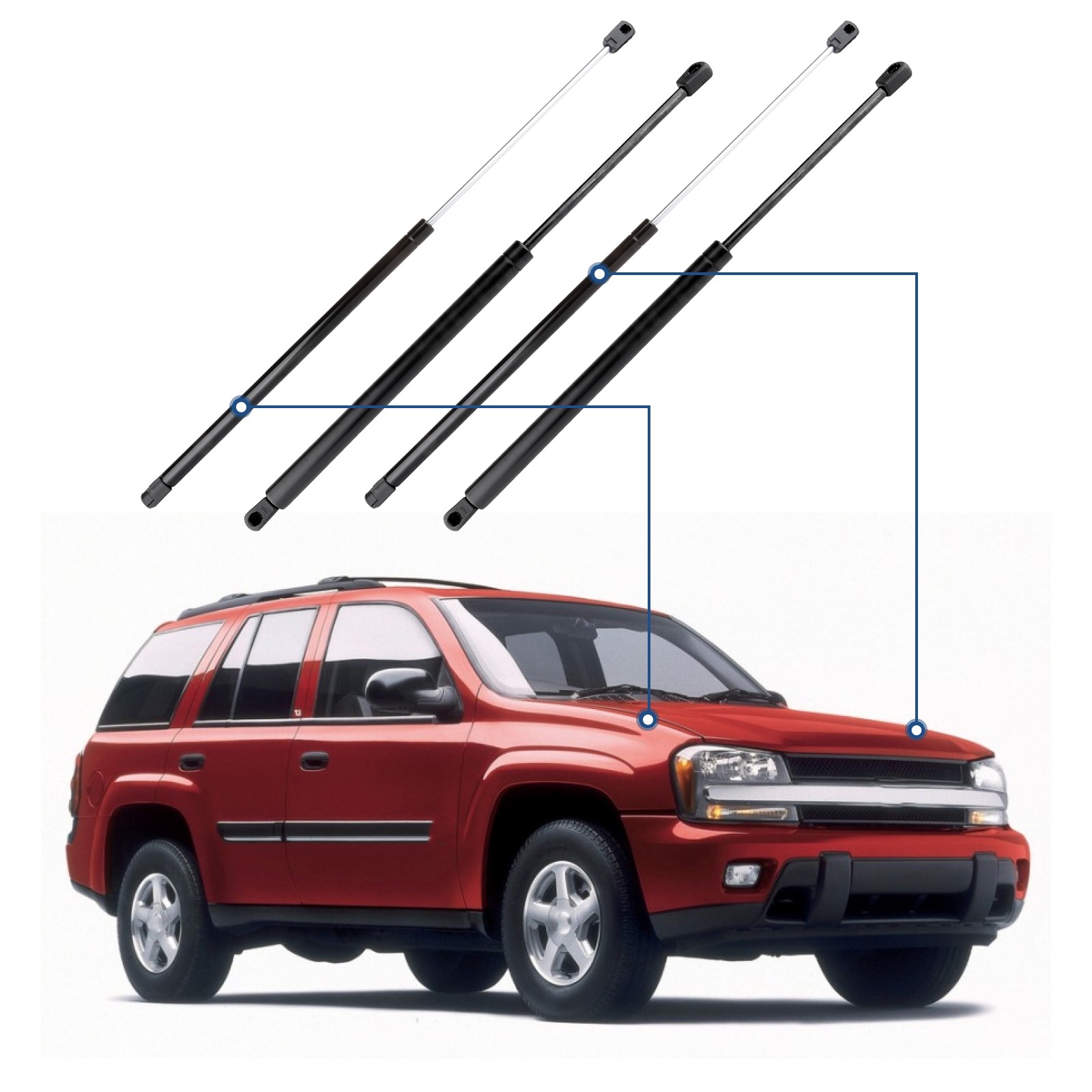 For 2002-2009 Chevy Trailblazer 4 Pcs Window + Liftgate Lift Supports Struts
