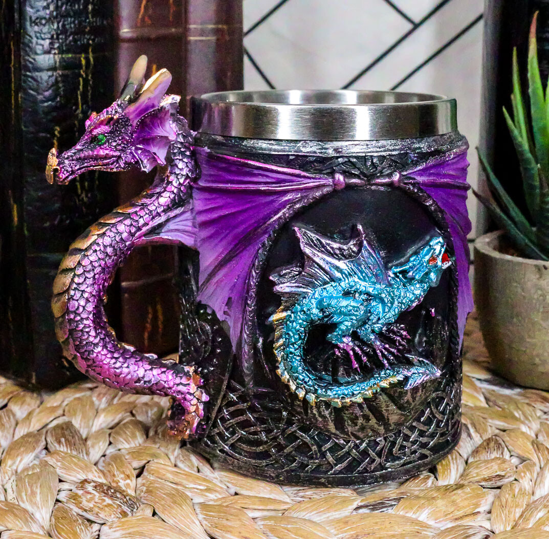 Ebros Conception Blue Fire Purple Dragon Beer Stein Tankard Coffee Cup Mug 12oz