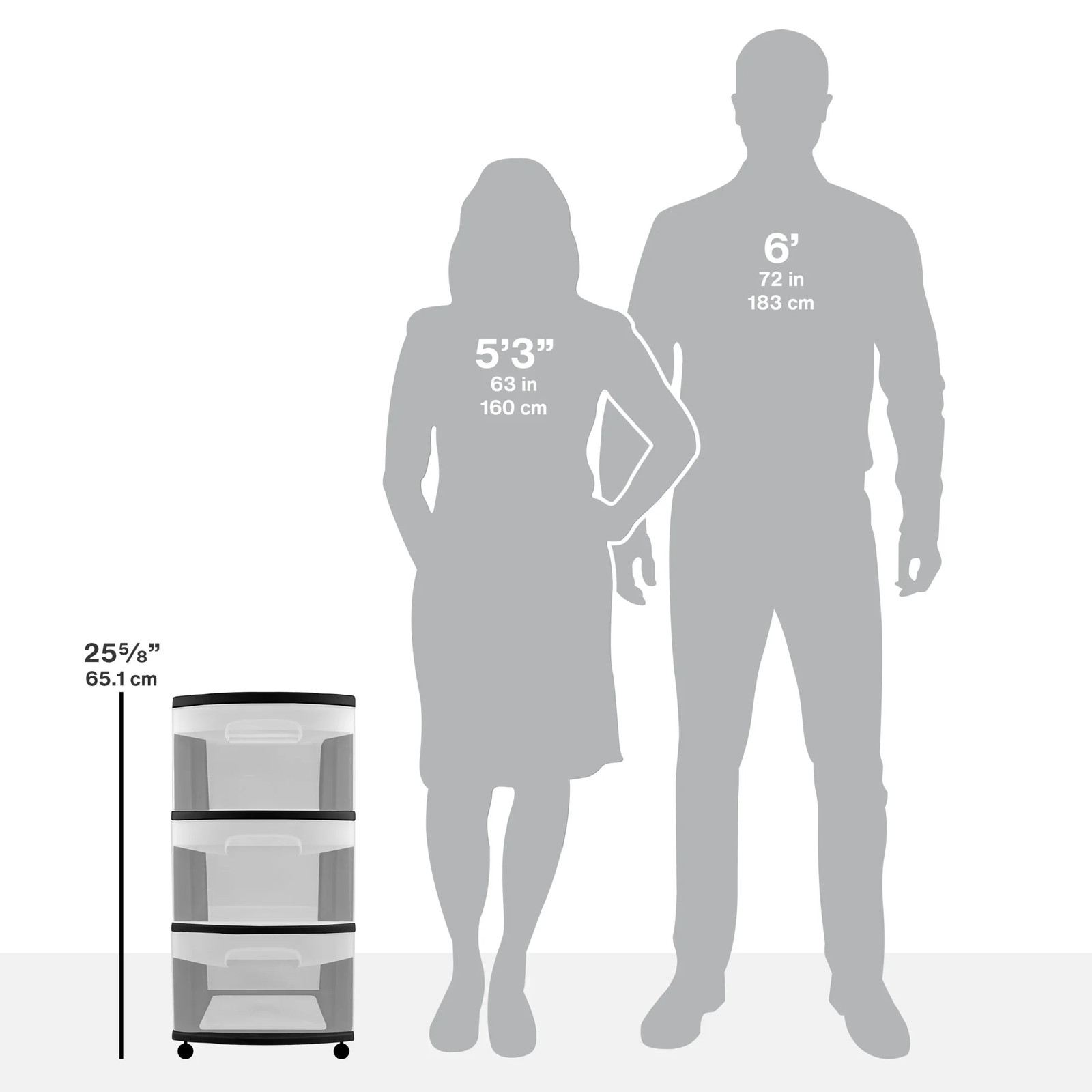 3 Drawer Medium Cart, Clear Plastic Storage Drawers, Wheels Included, Black