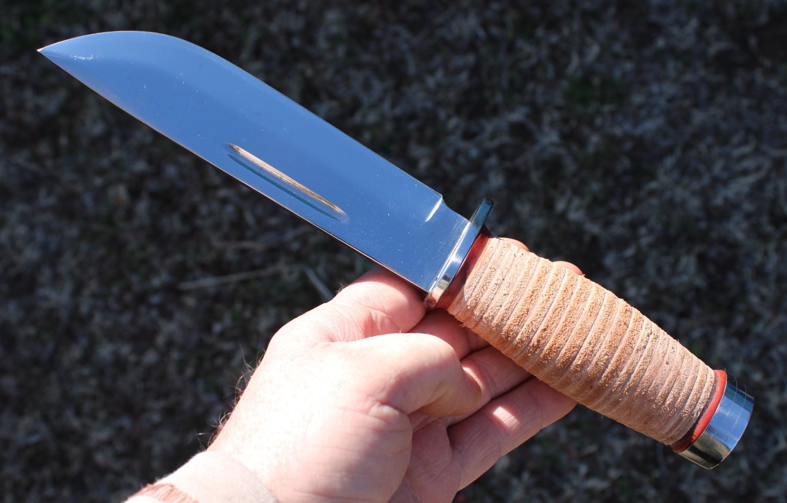 BGCK&T Custom Cattaraugus 225-Q Knife With New Leather Handle Sheath Full Blade