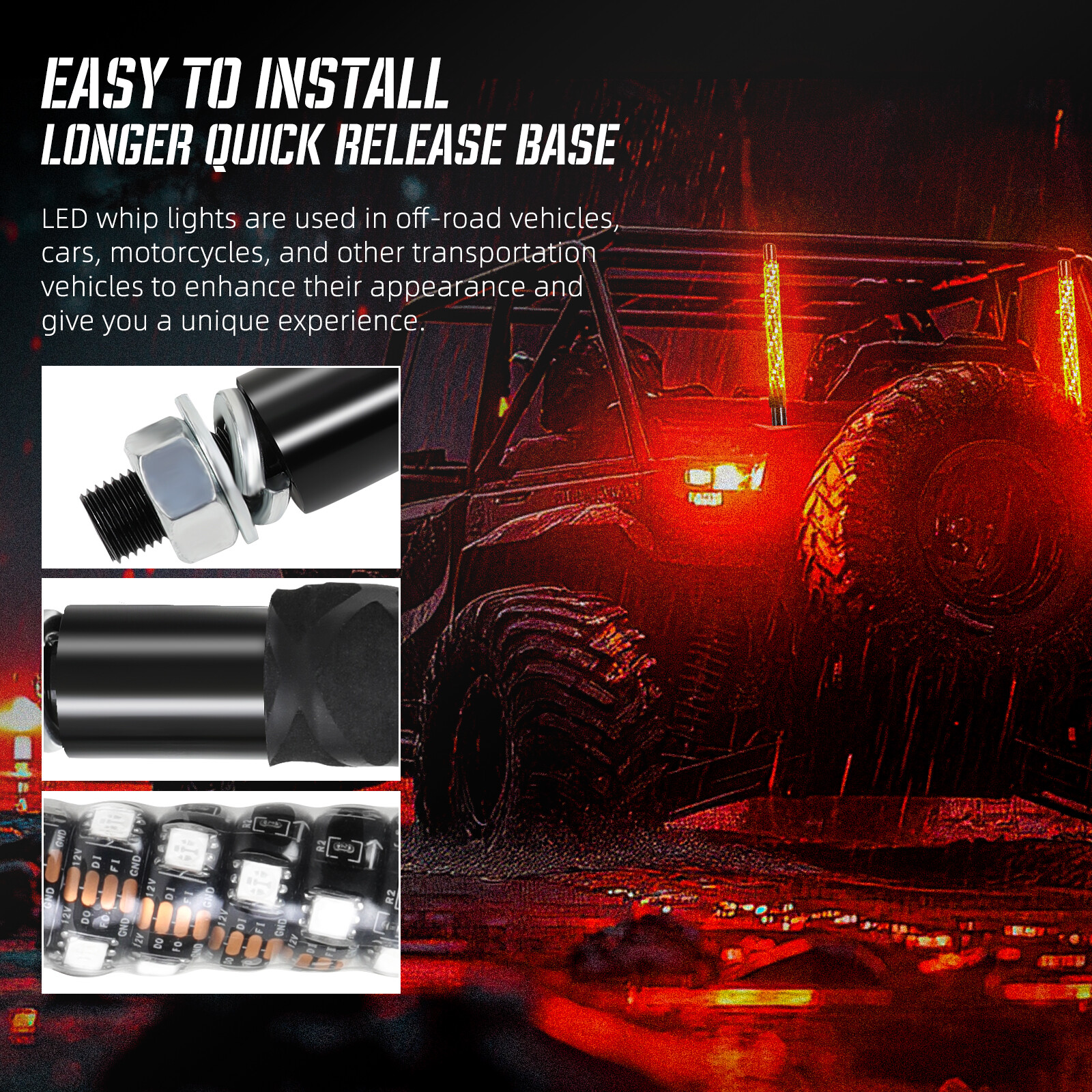 For Can-am Outlander 570 XMR X3 2PCS 1FT LED Whip Lights RGB Chasing Antenna