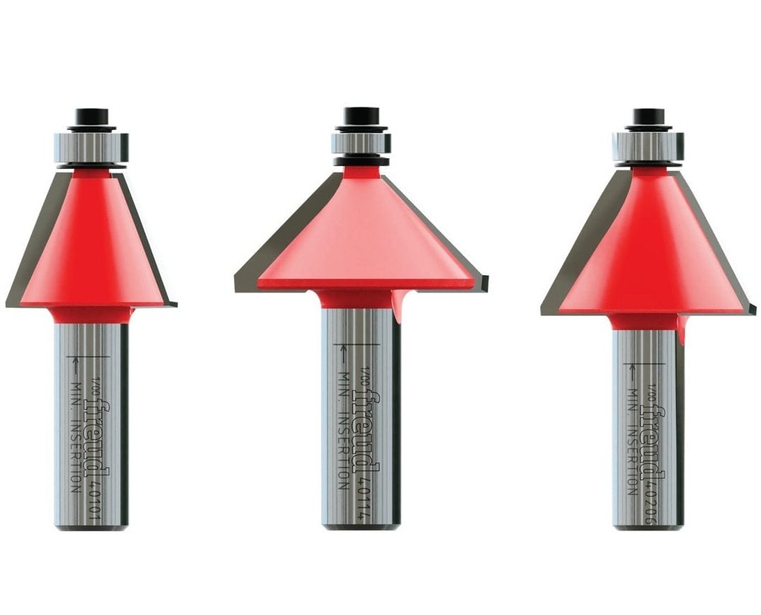 Freud 3-Piece Chamfer Router Bit Set 89-250 TiCo Carbide 22.5°, 30°, 45° Bevel