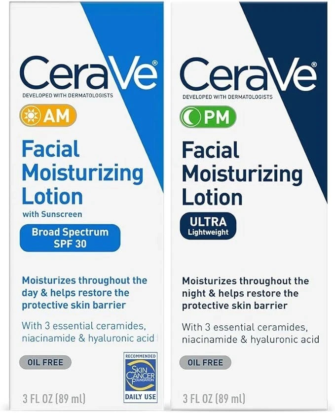 CeraVe Day & Night Face Lotion Skin Care Set | Contains AM with SPF 30 US STOCK