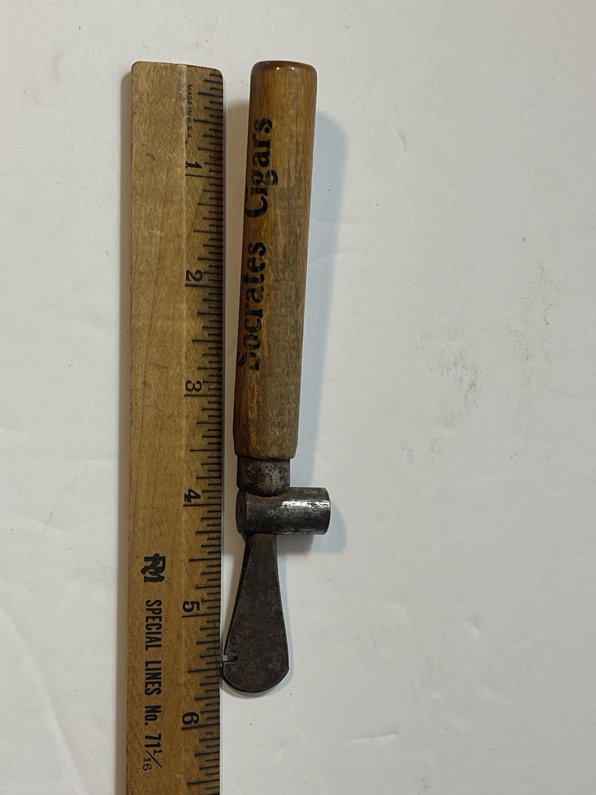 Antique Wood Handle Cigar Box Opener Hammer Tool Advertising SOCRATES CIGARS