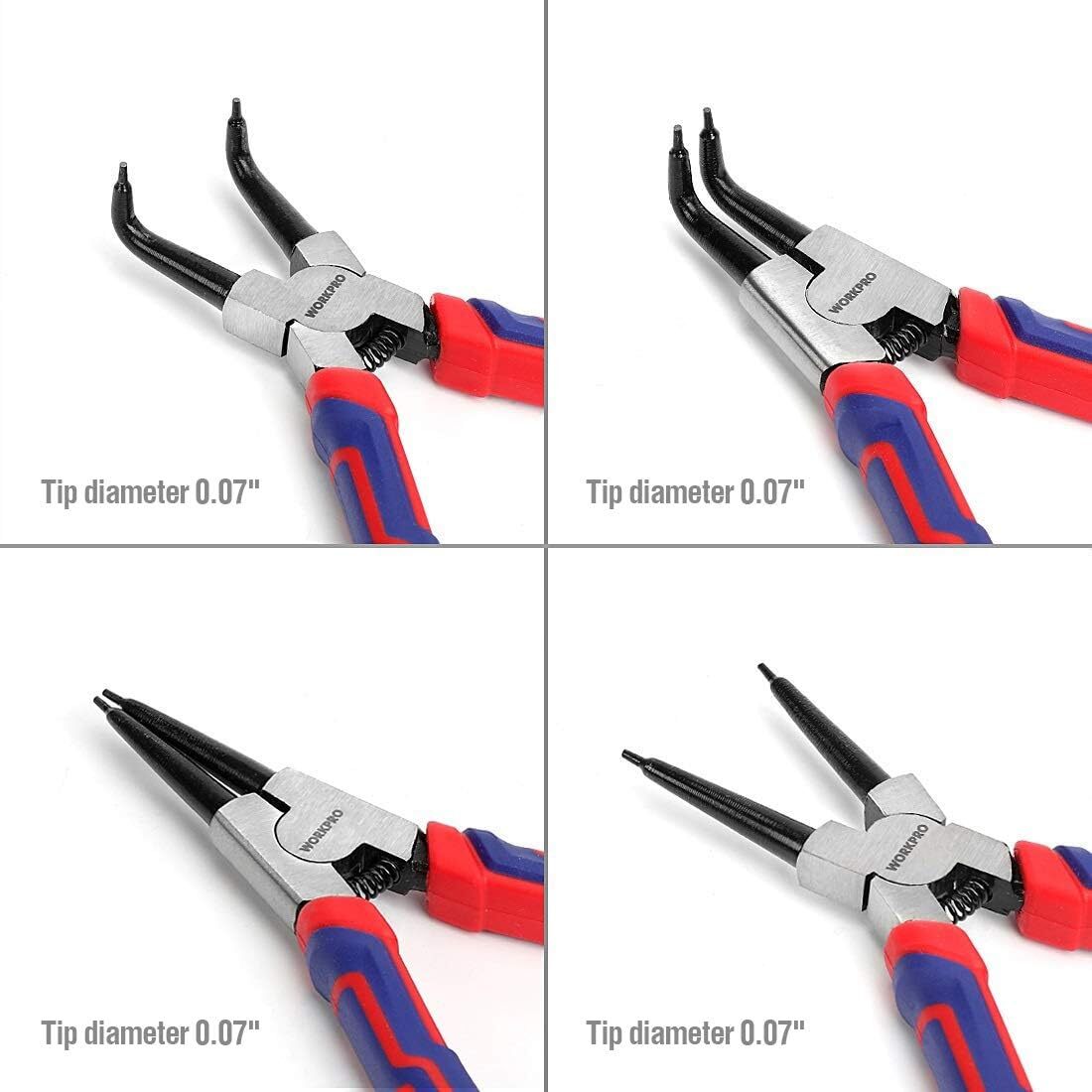 WORKPRO 4PCS Heavy Duty Snap Ring Pliers Set Included Cr-V Steel w/Storage Pouch