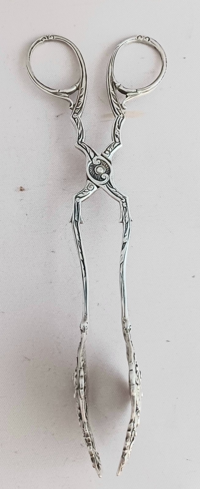 German 800 Silver Scroll Design 6 1/2" Pastry/ Ice Tongs - 6 1/2"