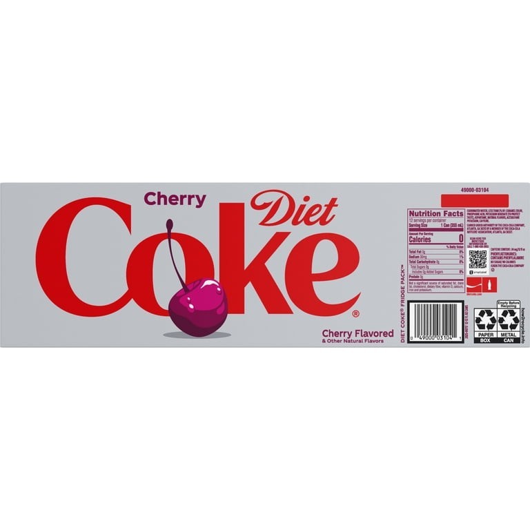 Coca Cola Cherry Diet Soda, 12 Pack of 12 fl oz Cans Coke