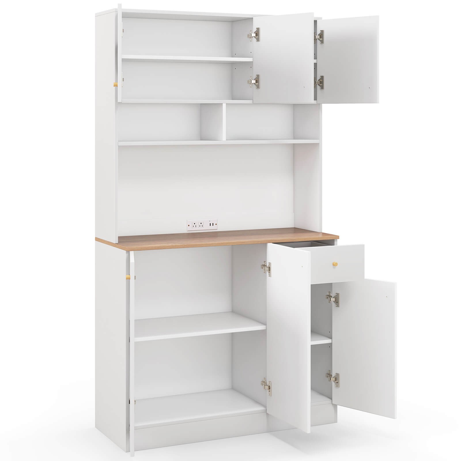 71" Tall Pantry Cabinet w/ Adjustable Shelves Outlets USB Ports Anti-Tipping