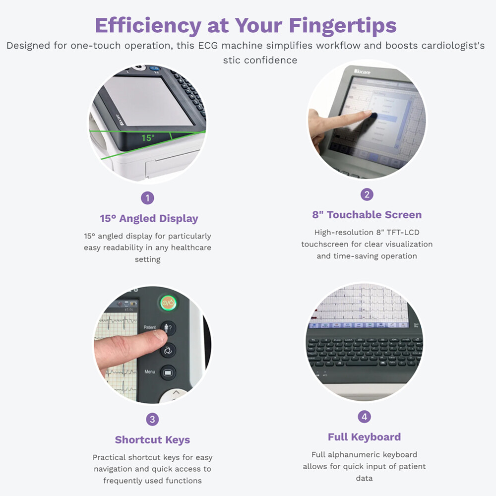 Biocare iE6 12 lead 6 channel ECG Machine Touchscreen with interpretation FDA US