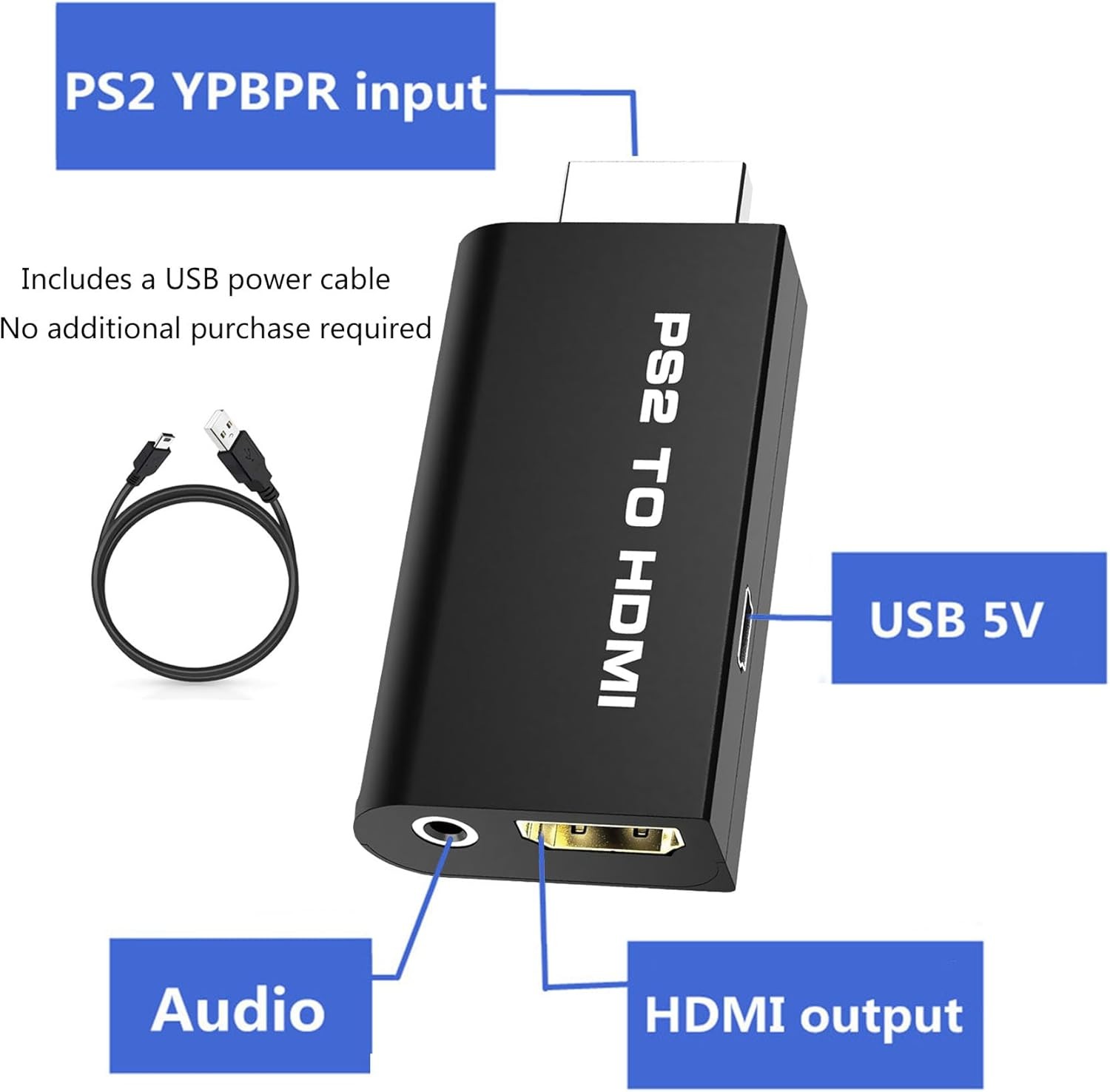PS2 to HDMI Video Converter Adapter with 3.5mm Audio Output for HDTV Monitor US