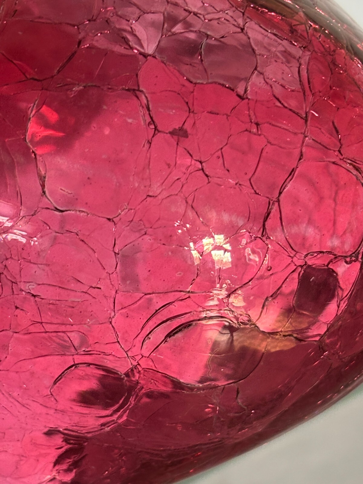 VTG Rainbow Ruffled Glass Crackle Decanter & Stopper Red Clear Rigaree Free Ship