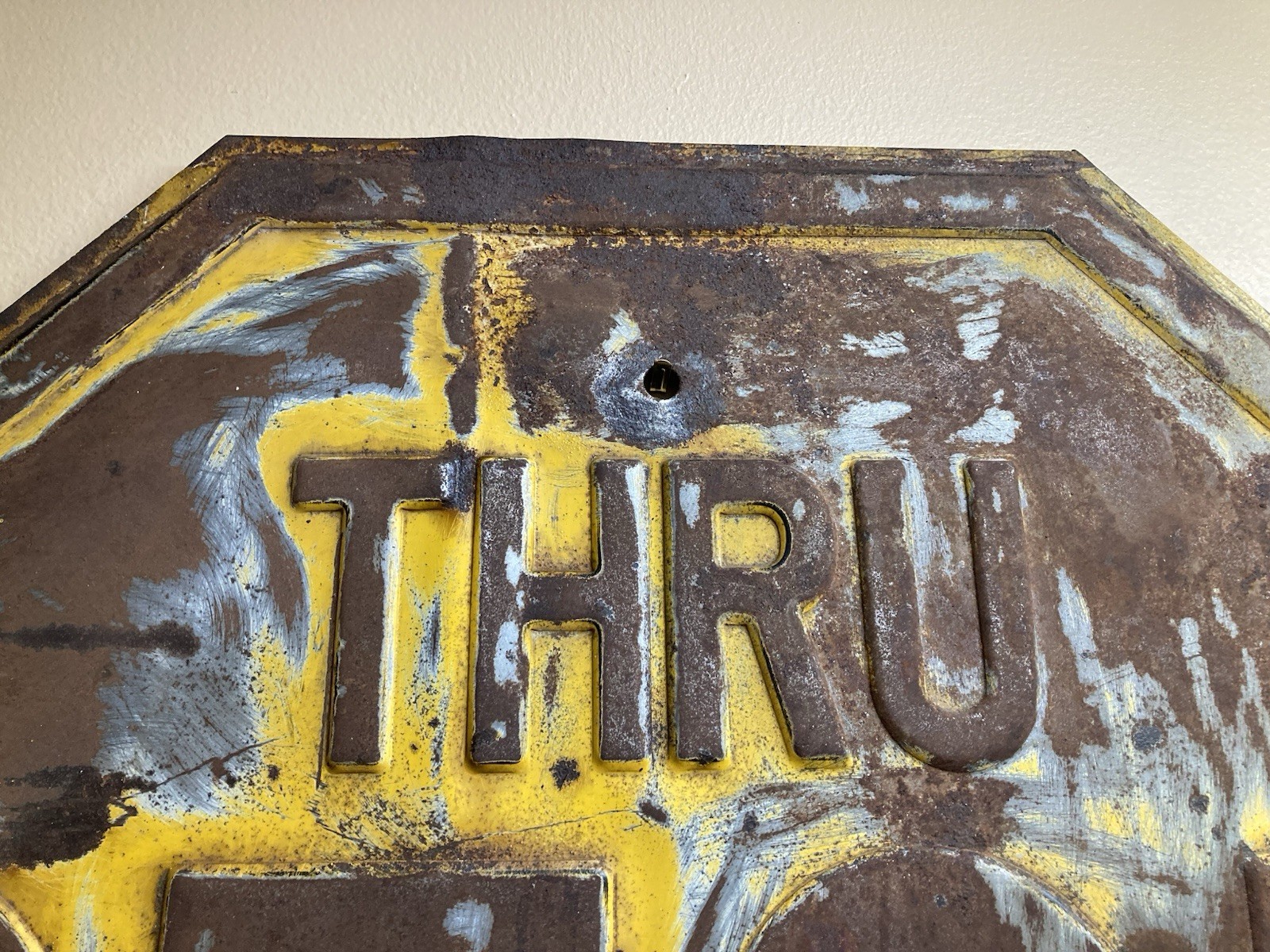 Vintage Yellow Stop Sign Embossed 24"x24" Art Deco 1930 Era