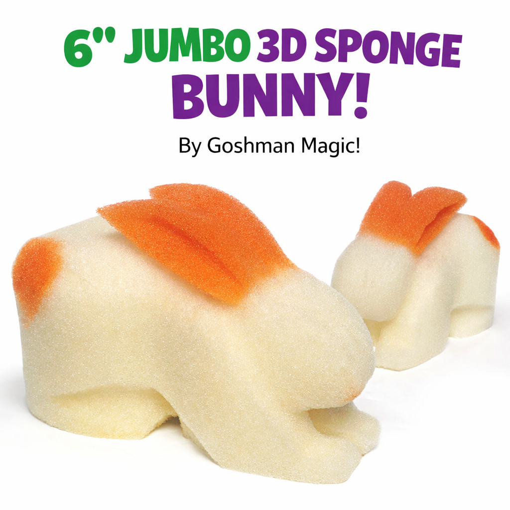 6” Jumbo 3D SPONGE BUNNY 1 Deluxe Goshman Close Up Magic Trick White Foam Rabbit
