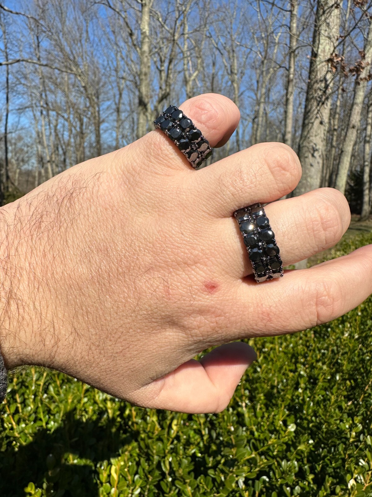 Black Moissanite Ring Real 925 Silver Oxidized Rhodium Hip Hop Iced Tennis Band