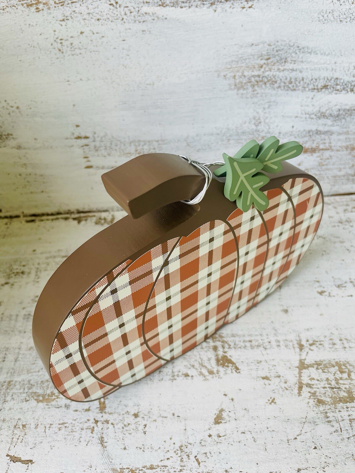 Orange Plaid Chunky Pumpkin Shelf Sitter