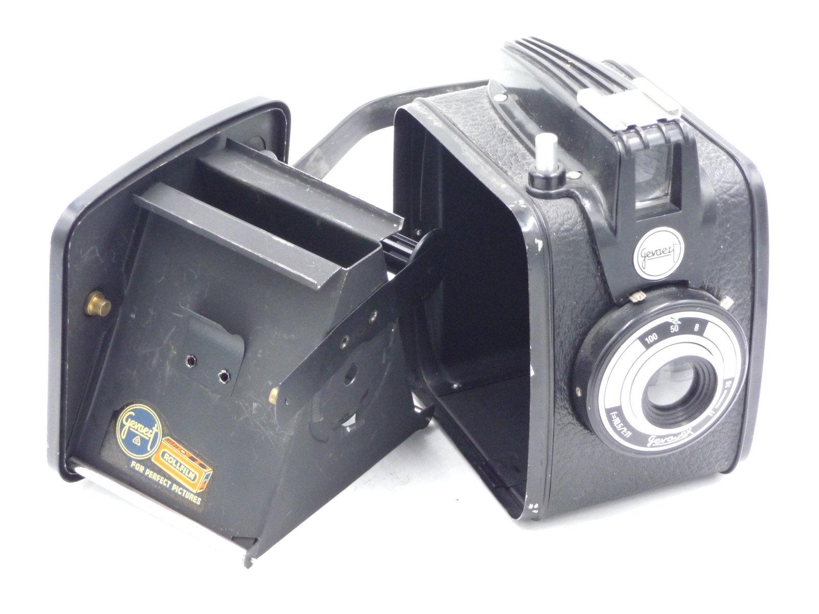 Gevaert Gevabox Art Deco box camera with Agfalux flash