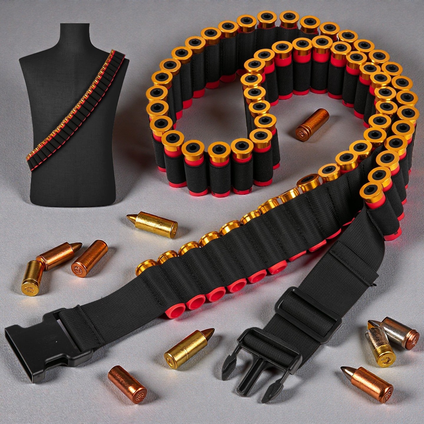 Tactical 50 Rounds Shotgun 12/20Gauge Shell Bandolier Ammo Belts Holder Hunting