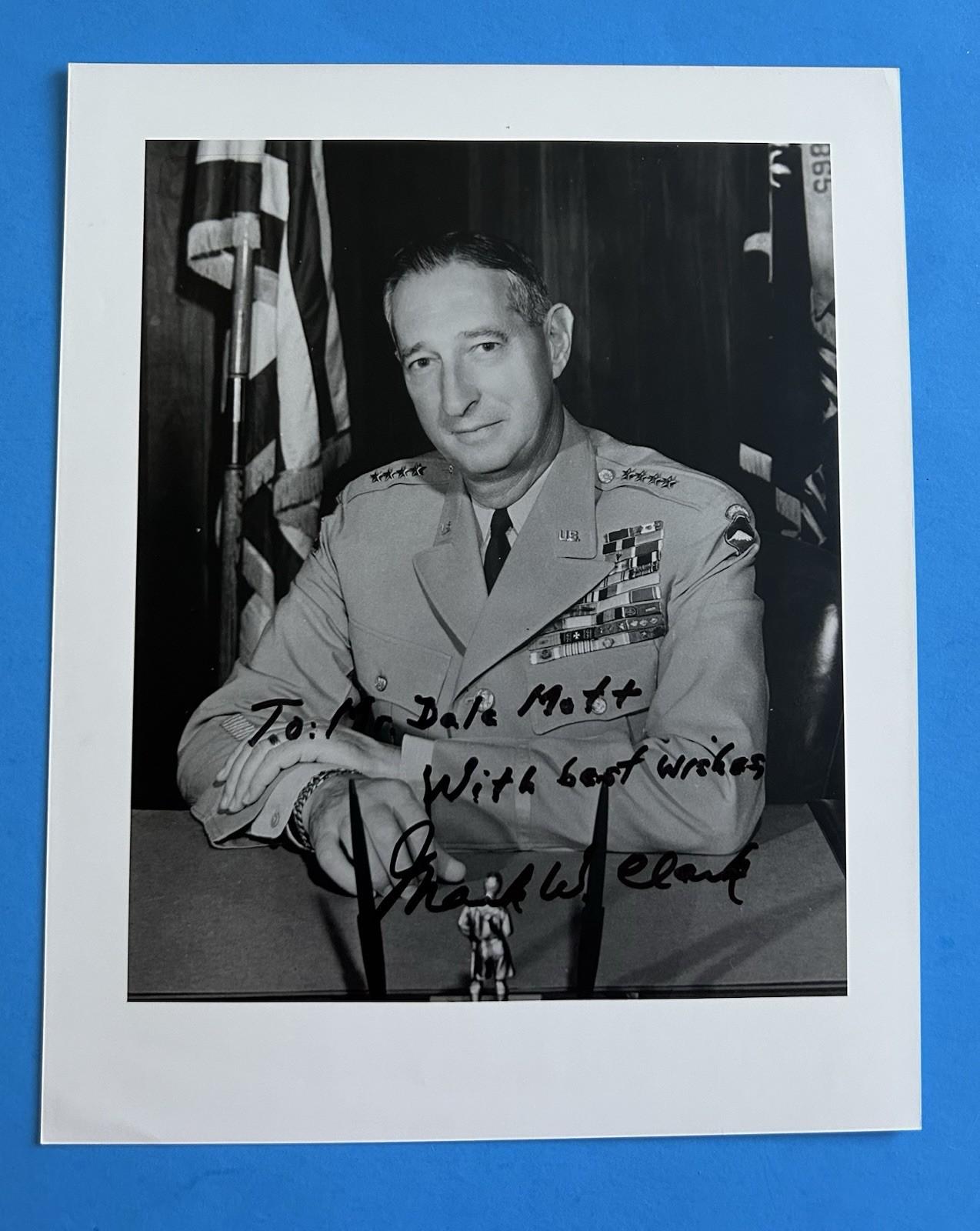 General Mark W Clark ( WWI, WWII, Korean War) Hand Autographed Signed Photograph