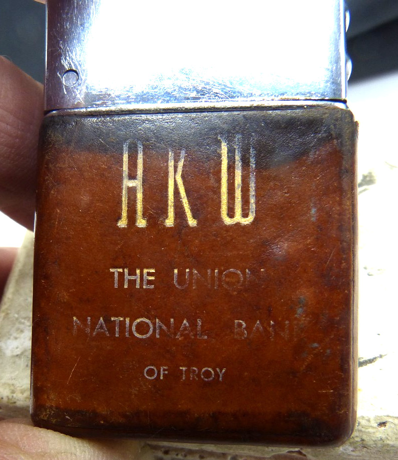 Vintage Wind Master Advertising Lighter Union National Bank Troy NY - Leather