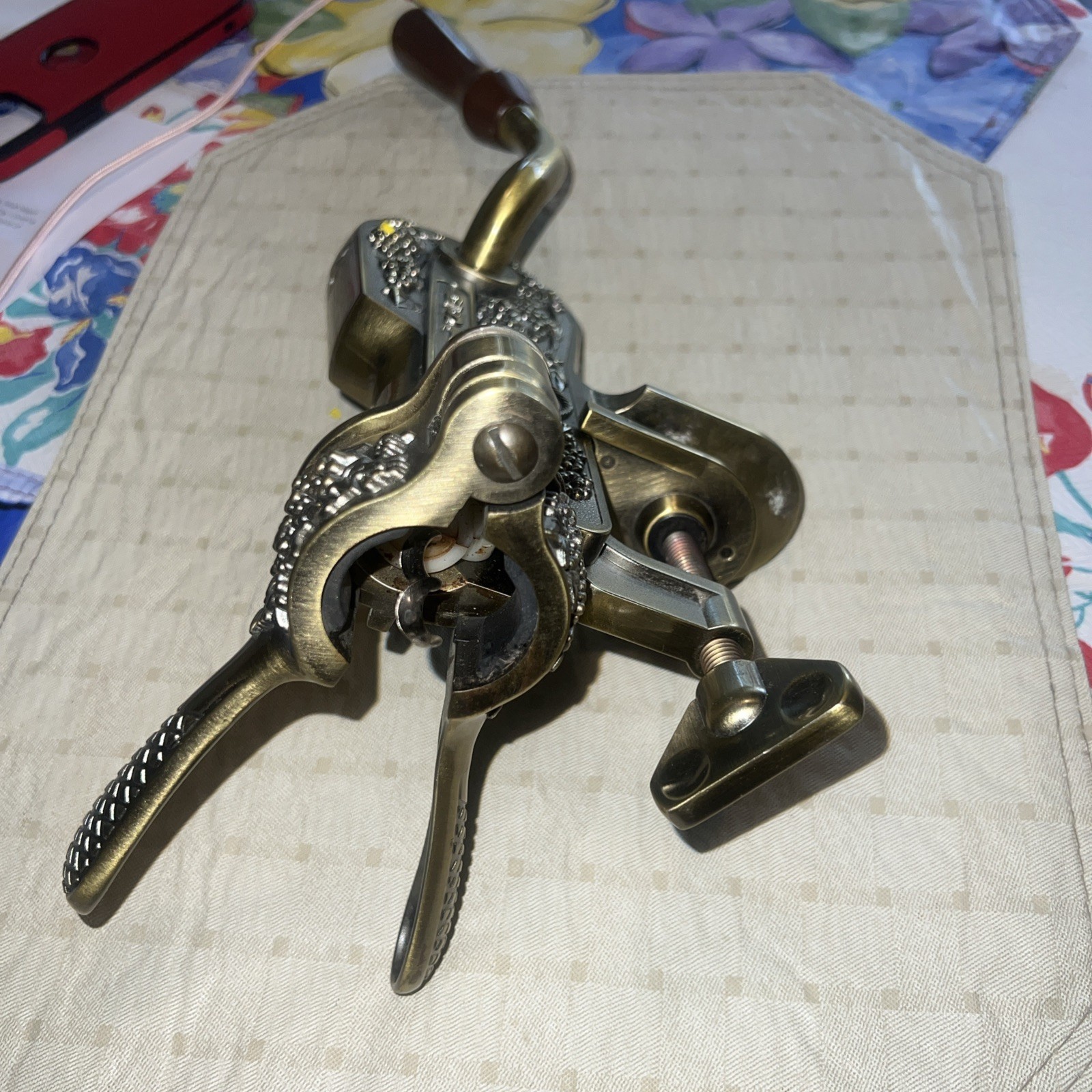 Roger Estate "LEGRAPE" Brass Table Top Corkscrew Wine Opener -- RARE VARIATION