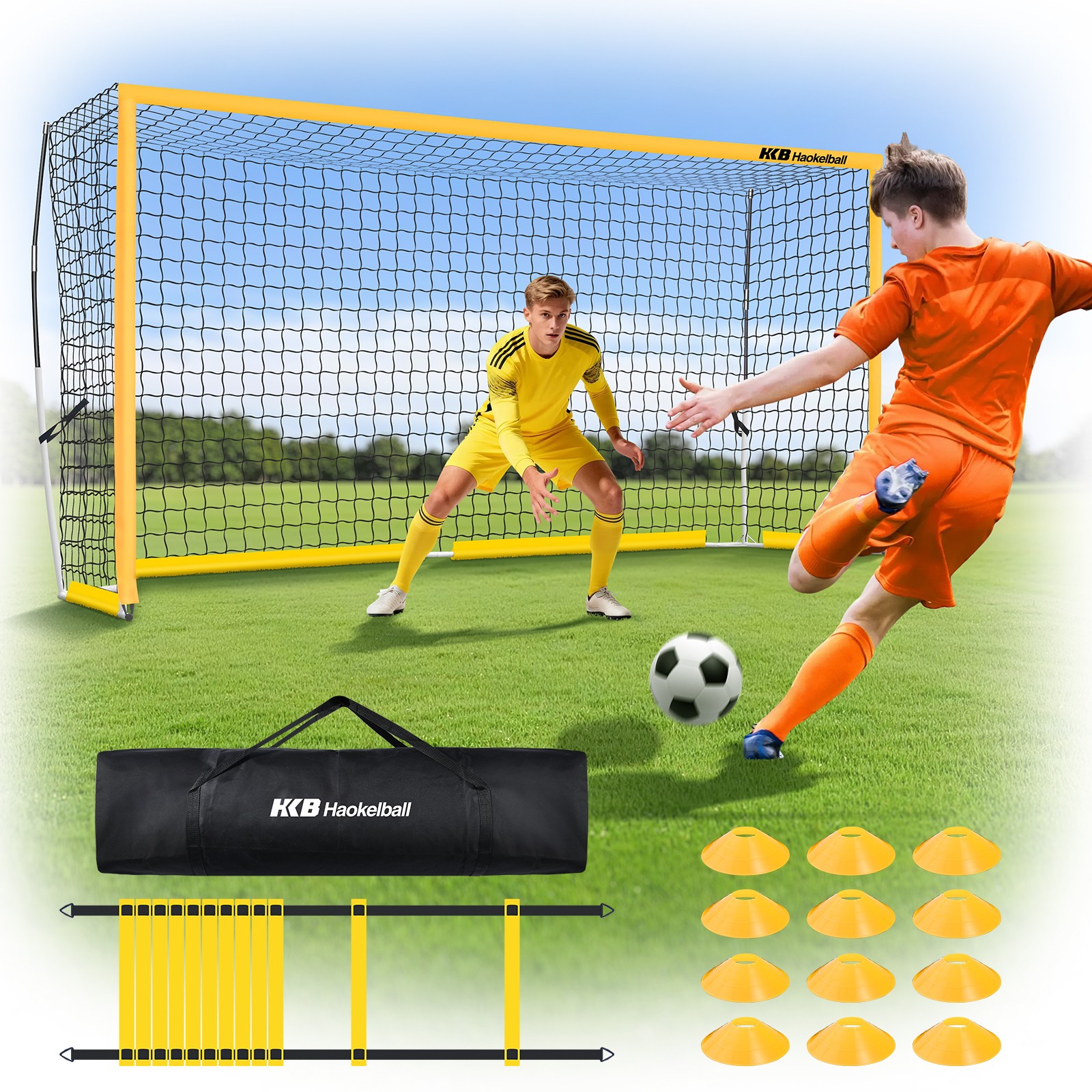 12'x6' Portable Soccer Goal for Backyard Adults w/Net & Frame Ladder & 12 Cones