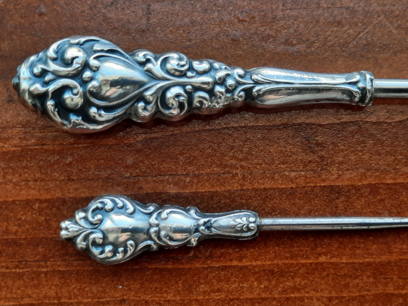 Sterling Silver Handle Button Hook, One Large, One Small