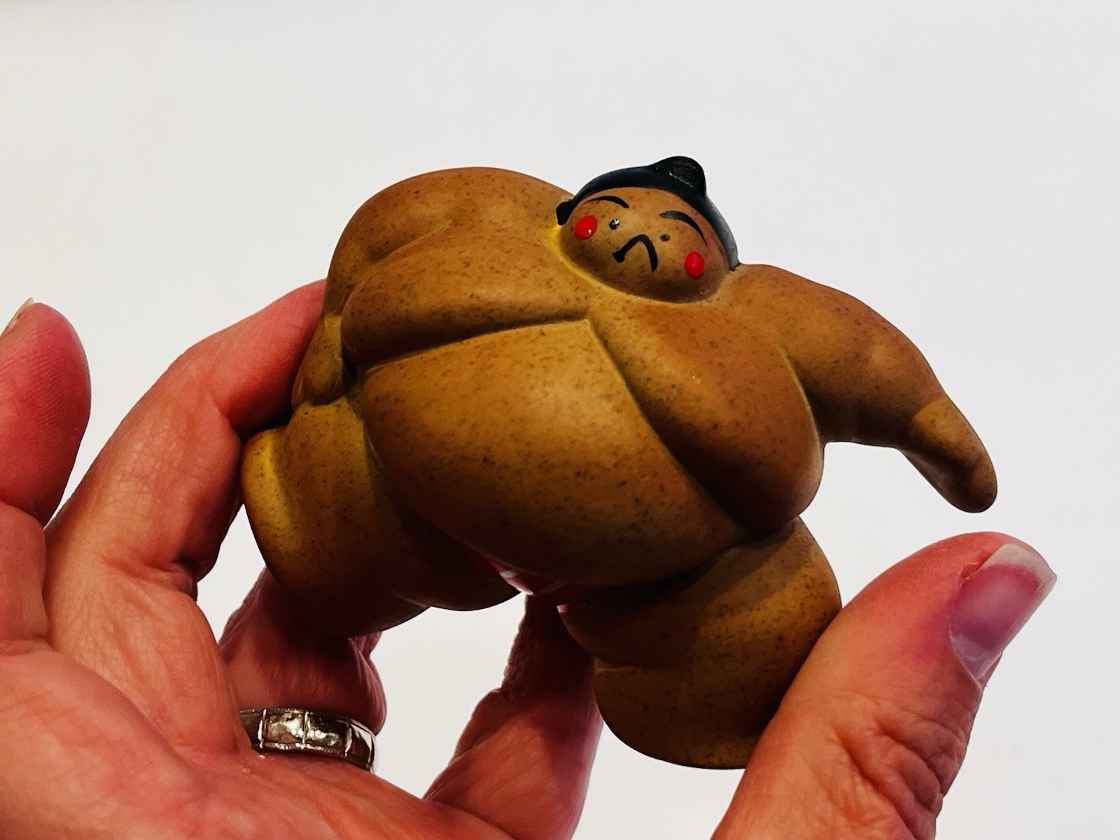 Japanese Sumo Wrestler Figurine Ceramic Shiko Pose Funny Japan Decor BIN A