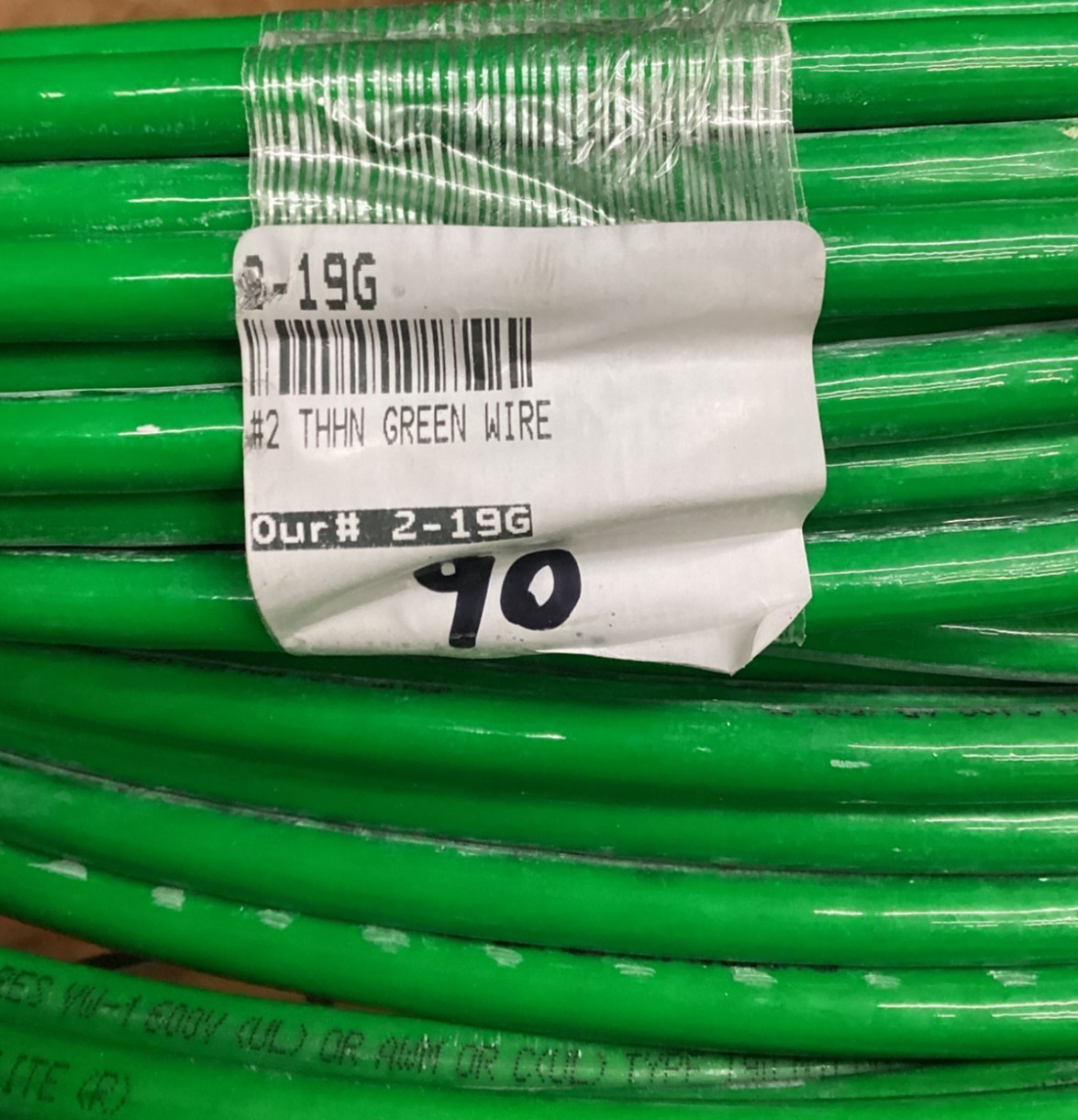 #2 AWG THHN Stranded Electrical Wire Black Green