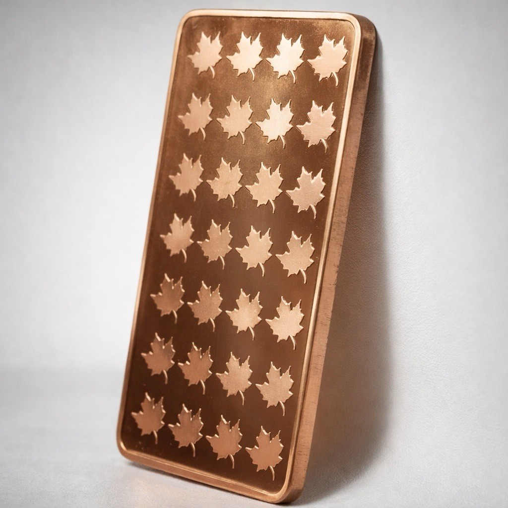 10 OZ Copper Maple Leaf Bullion Bar .999 Fine American Made Pure Copper Polished