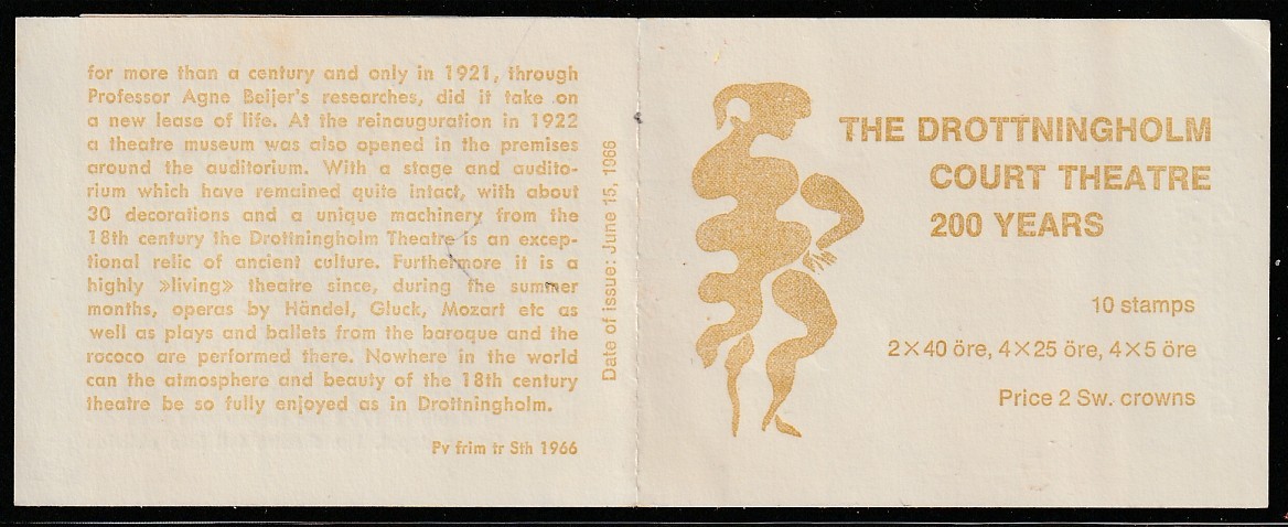 Sweden 1966 Sc # 706a Complete Booklet MNH OG