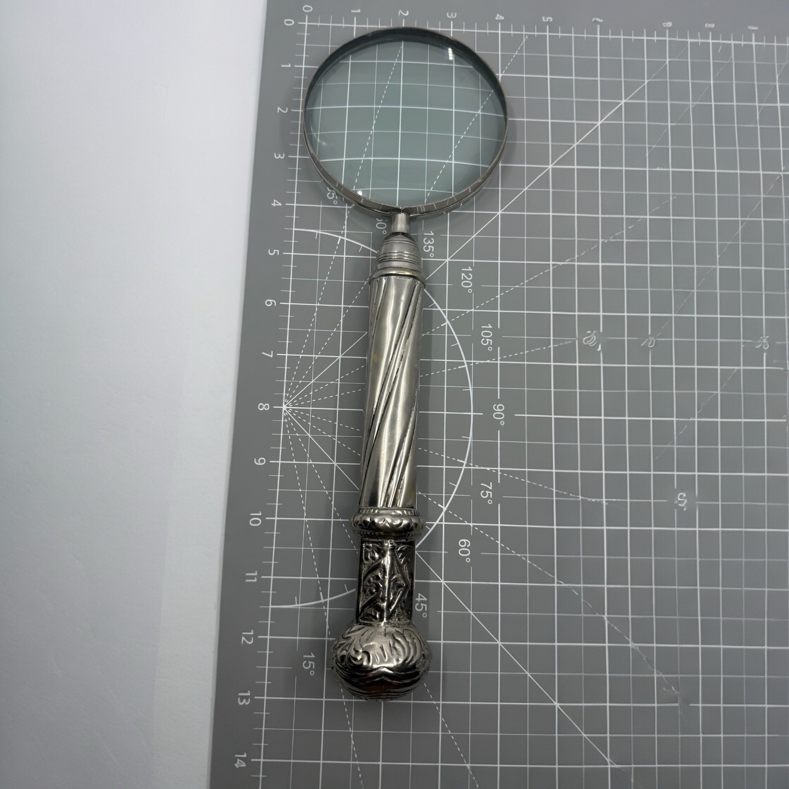 Large Antique Victorian Edwardian Silver Plated Magnifying Glass 12” Long