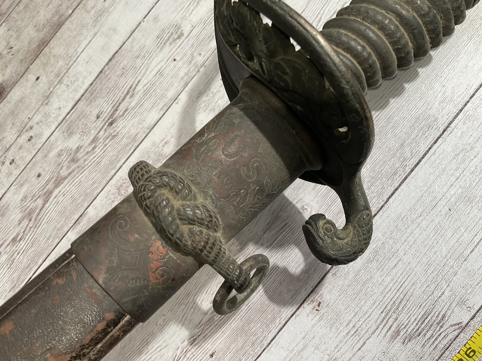 ORIGINAL CIVIL WAR BARN FIND CUSTOM USN OFFICER SWORD NAMED WITH METAL GRIP