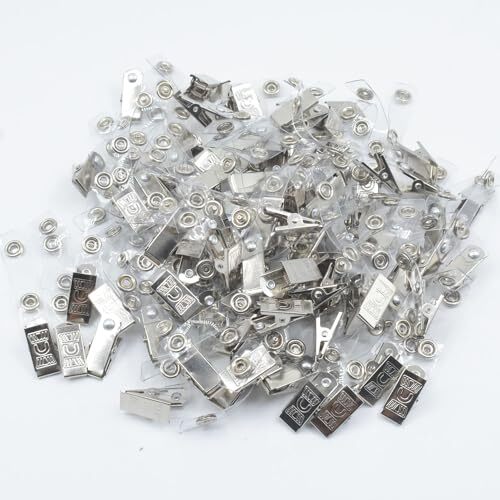 100 pcs metal badge clips with clear pvc straps for id cards name tag work