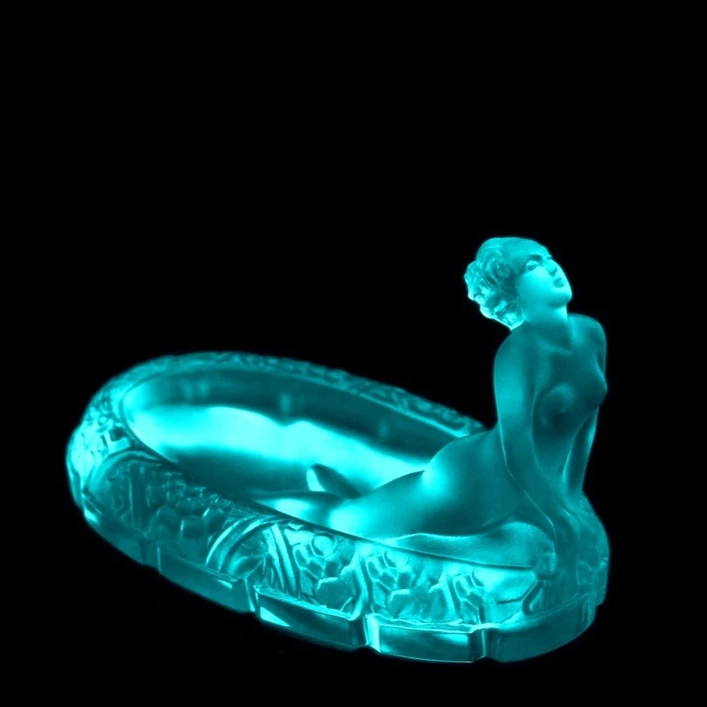Art Deco Sculpture Blue Vaseline Glass Bowl 1930' H.Hoffmann by Lalique