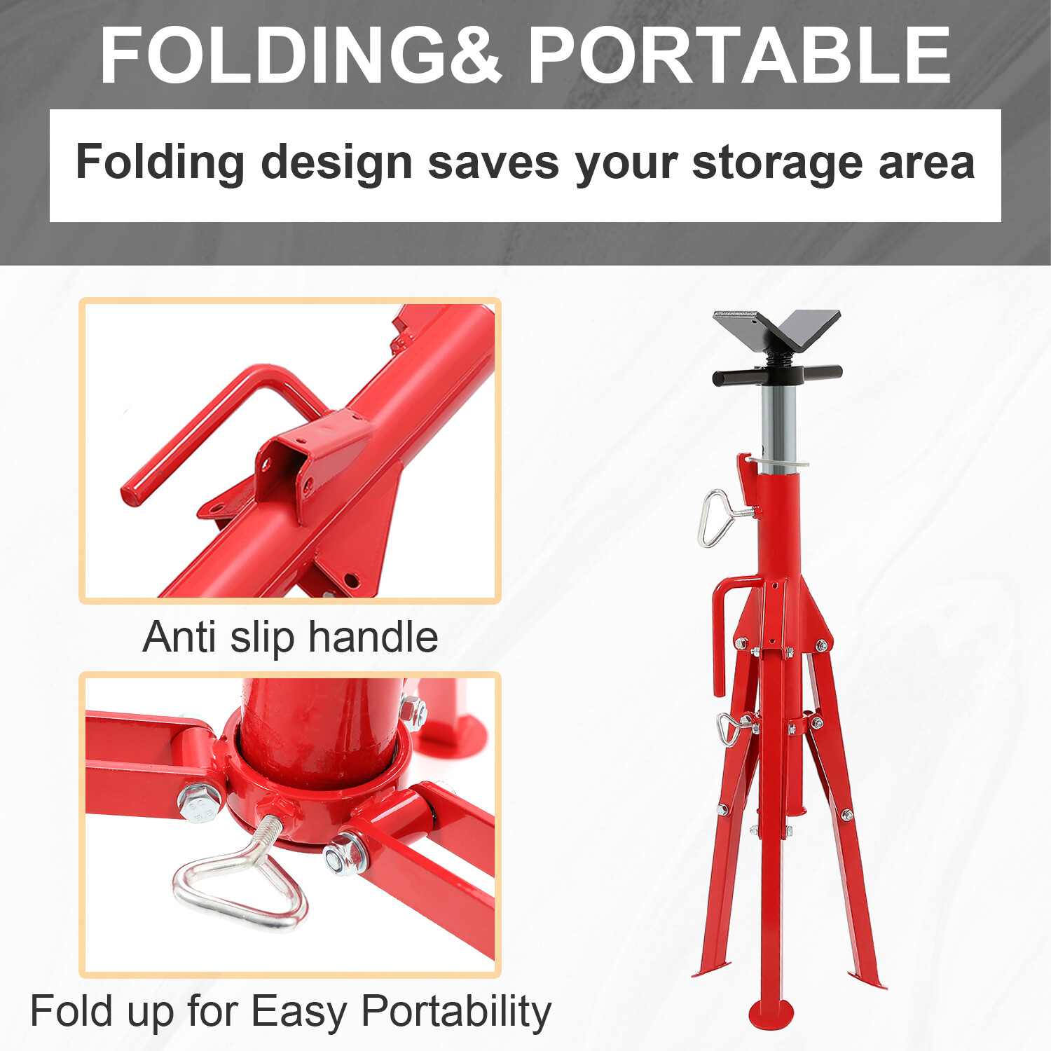 V-Head Pipe Stand Folding Tripod Jack 28"-52" Height 12" Pipe 2500LB Steel Red