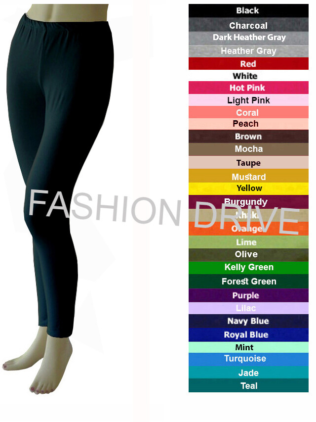Cotton Spandex Ankle Length Leggings Pants Women Size S - 5XL 30 Colors USA
