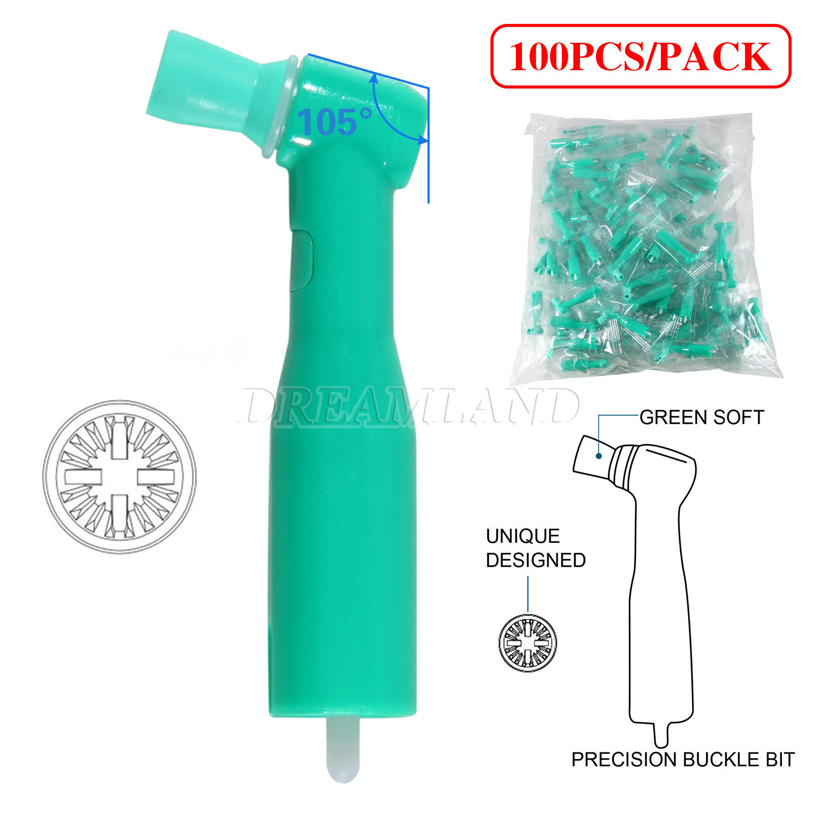 Dental Disposable Prophy Angles Regular Latex Free Contra Angle 105° - 500pcs